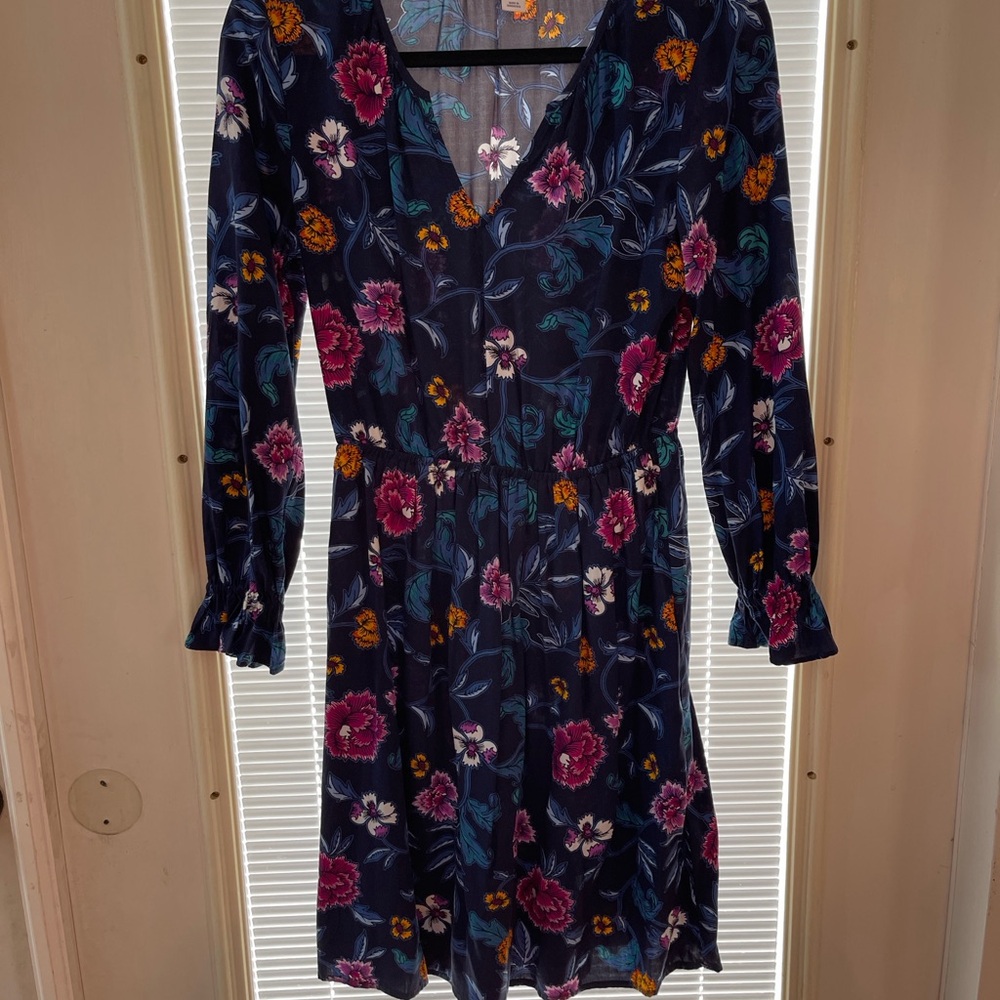 Old Navy Blue Ruffled Tiered Midi Dress with Bishop Sleeves